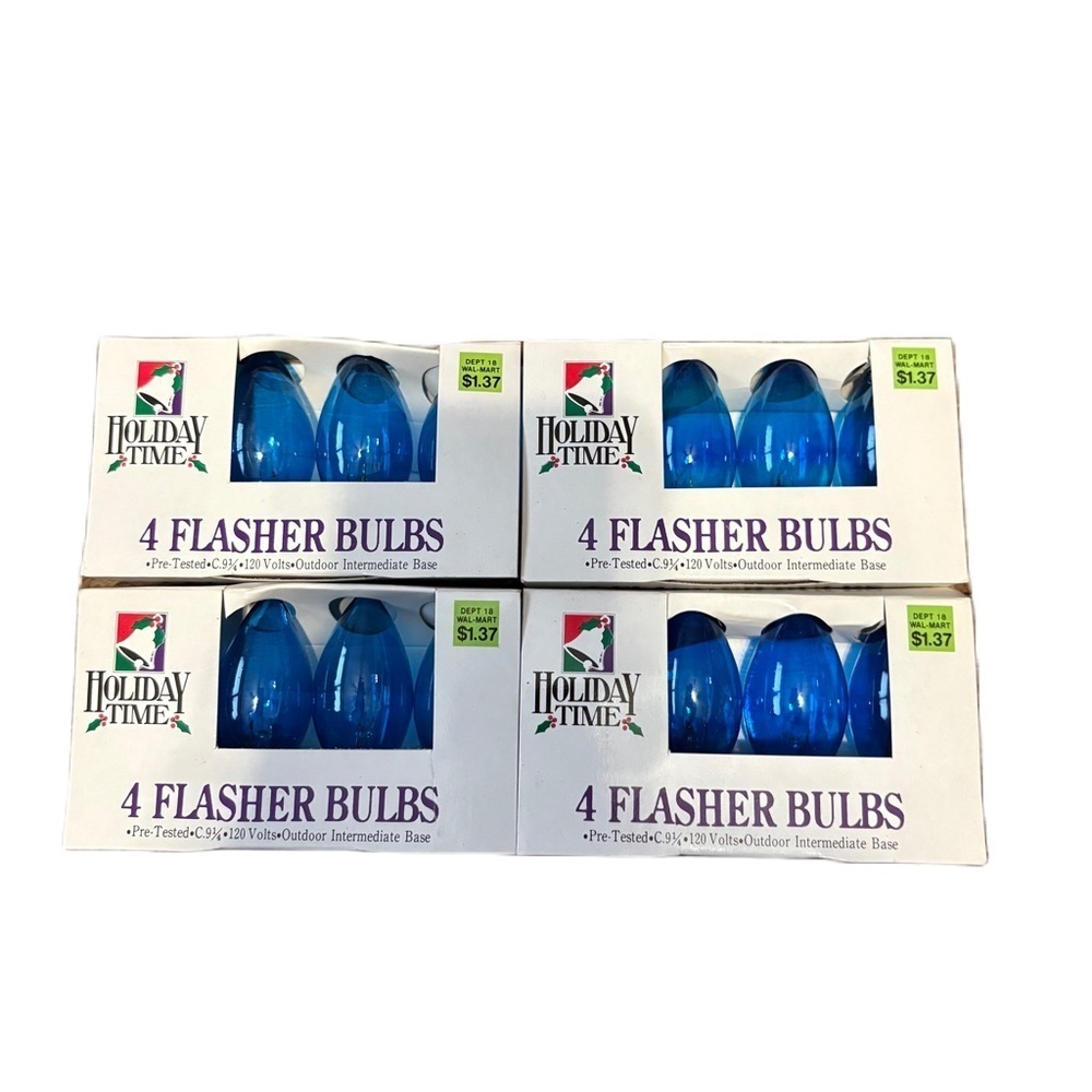 Vintage Holiday Time Blue Flasher Bulbs Blue 16 NEW Christmas Lights Glass